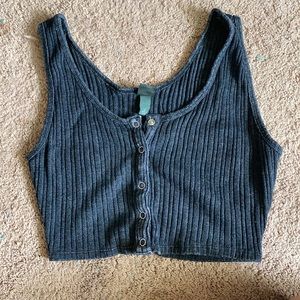 Grey/black button crop top tank
